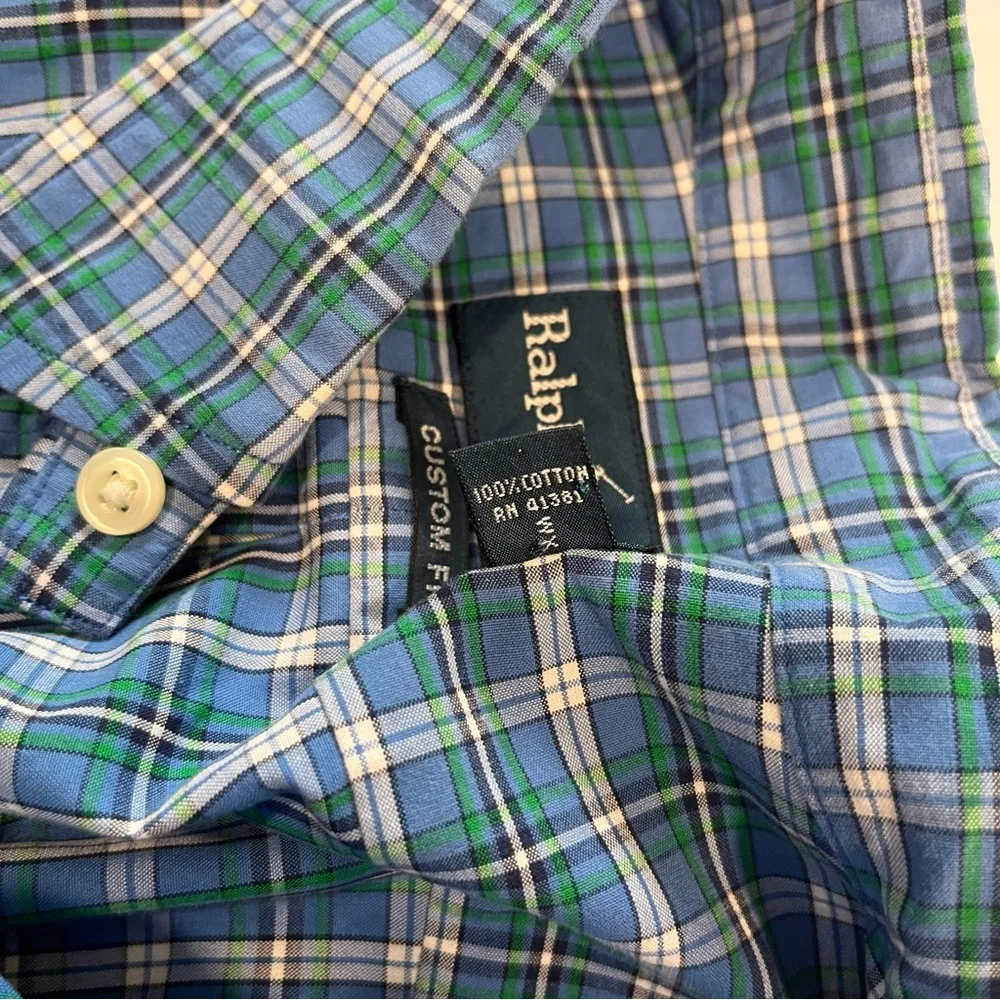 Polo Ralph Lauren Blue Green Plaid Cotton Button Down‎ Shirt XL